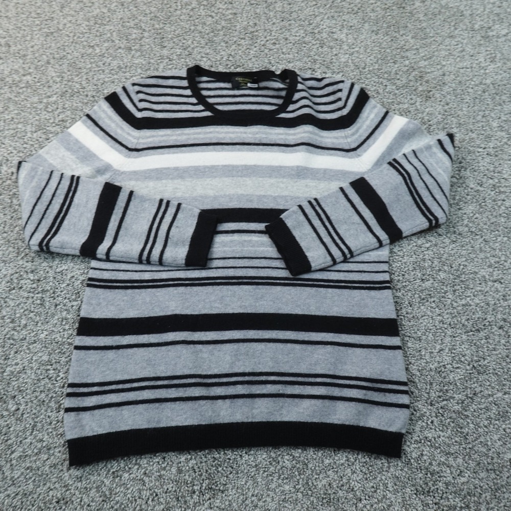 Charter Club Sweater Womens M Gray Black Striped Cashmere Crewneck Pullover Knit